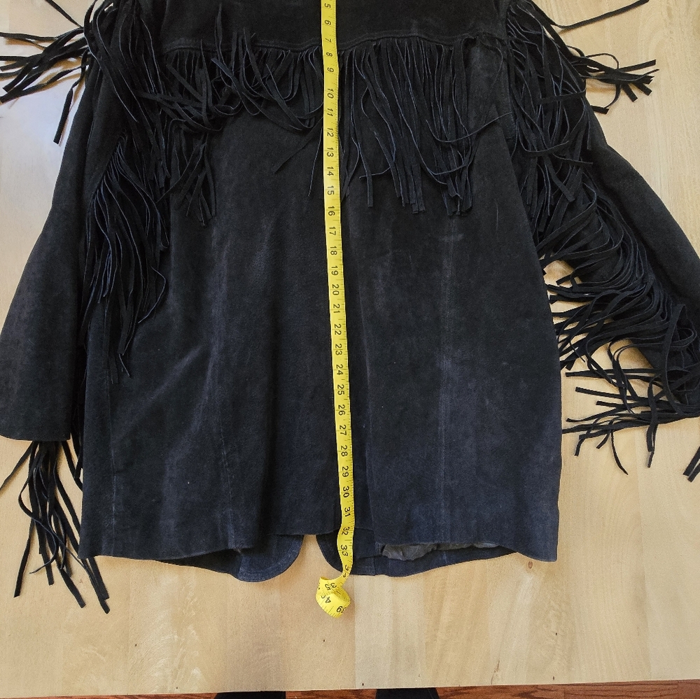 Vintage Adrian Jordan Black Suede Fringe Jacket - Western Boho - Size 14/16 - Picture 4 of 7